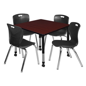 Kee Classroom Table and Chair Package, Kee 42" Square Mobile Adjustable Height Table with 4 Andy 18" Stack Chairs