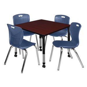 Kee Classroom Table and Chair Package, Kee 42" Square Mobile Adjustable Height Table with 4 Andy 18" Stack Chairs