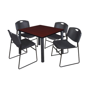 Kee Square Breakroom Table and Chair Package, Kee 42" Square Post-Leg Breakroom Table with 4 Zeng Stack Chairs
