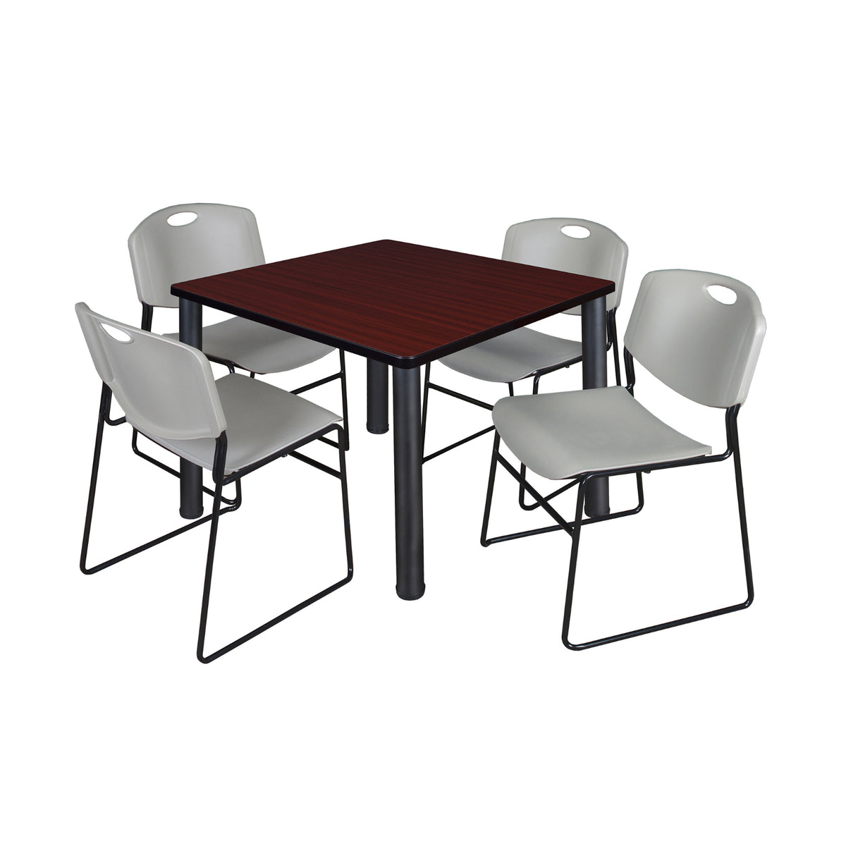 Kee Square Breakroom Table and Chair Package, Kee 42" Square Post-Leg Breakroom Table with 4 Zeng Stack Chairs