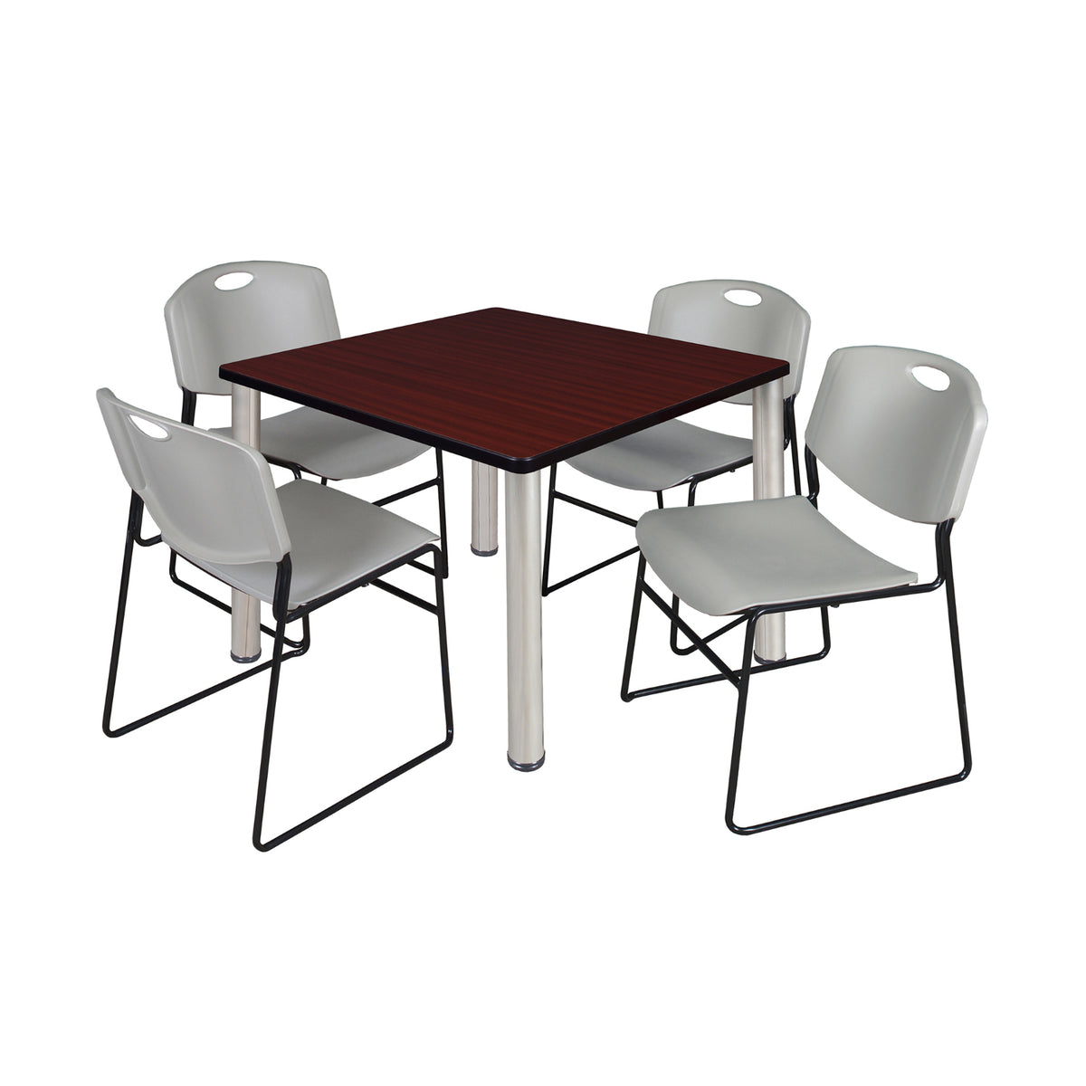 Kee Square Breakroom Table and Chair Package, Kee 42" Square Post-Leg Breakroom Table with 4 Zeng Stack Chairs