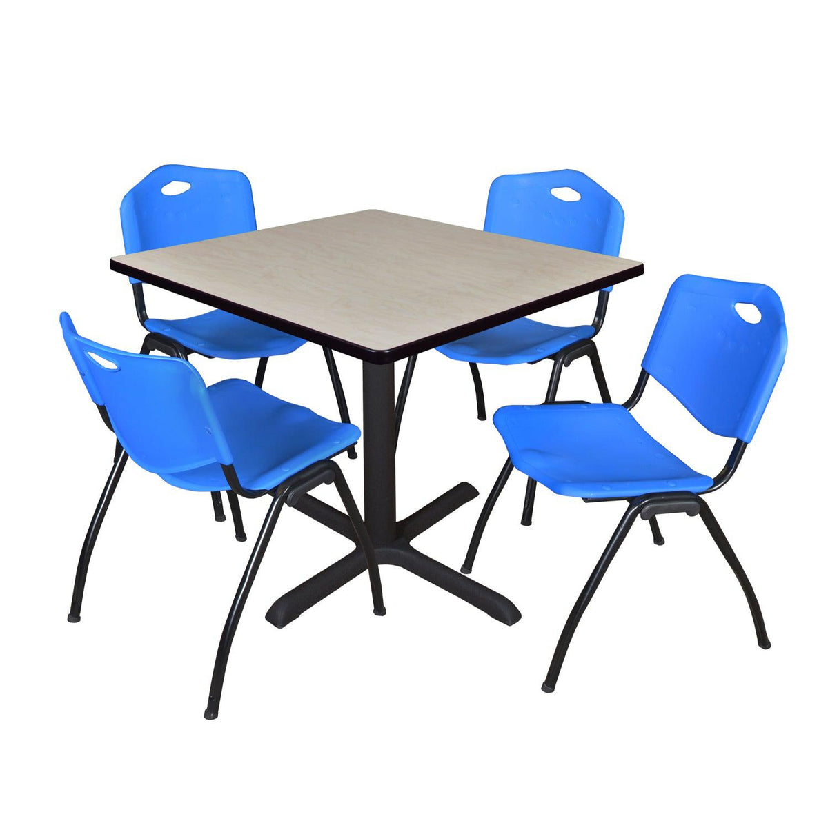 Cain Square Breakroom Table and Chair Package, Cain 42" Square X-Base Breakroom Table with 4 "M" Stack Chairs