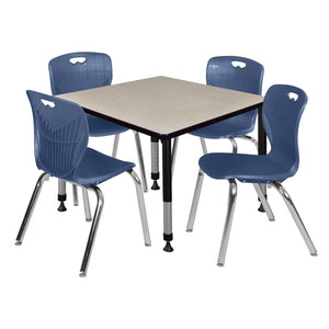 Kee Classroom Table and Chair Package, Kee 42" Square Adjustable Height Table with 4 Andy 18" Stack Chairs