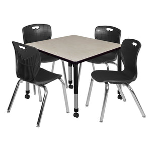 Kee Classroom Table and Chair Package, Kee 42" Square Mobile Adjustable Height Table with 4 Andy 18" Stack Chairs