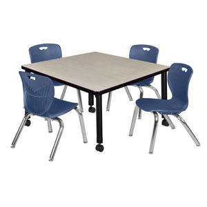 Kee Classroom Table and Chair Package, Kee 42" Square Mobile Adjustable Height Table with 4 Andy 12" Stack Chairs