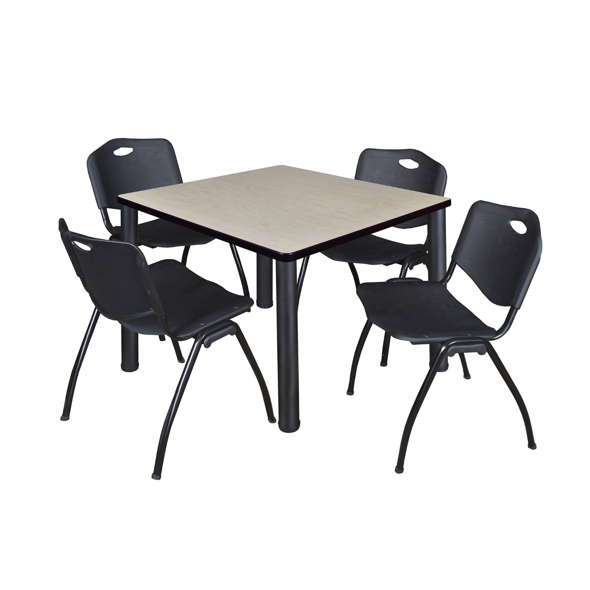 Kee Square Breakroom Table and Chair Package, Kee 42" Square Post-Leg Breakroom Table with 4 M Stack Chairs