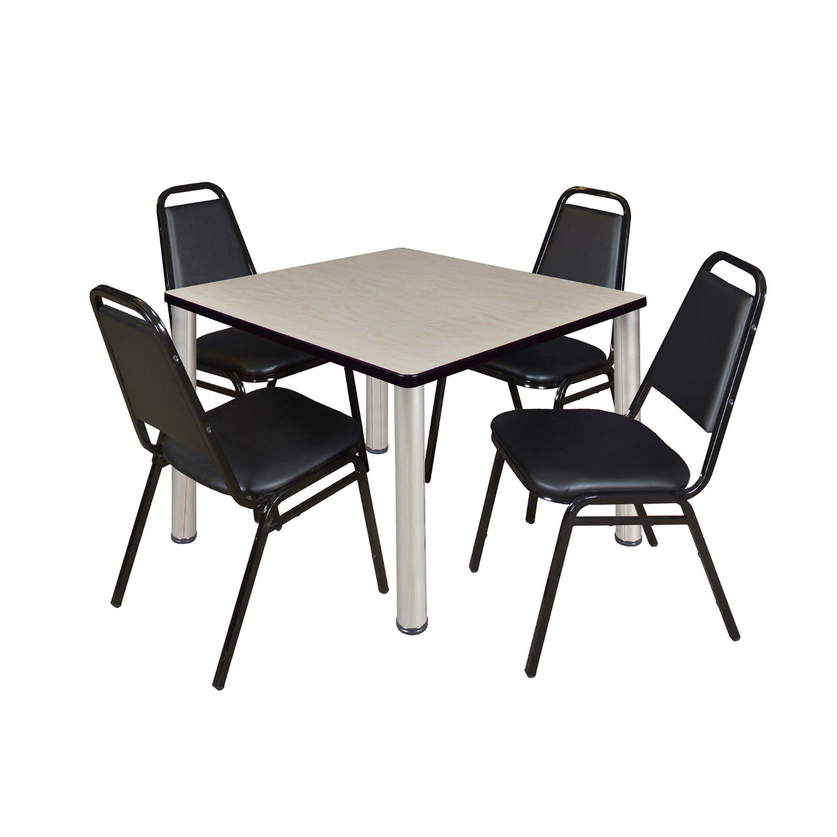 Kee Square Breakroom Table and Chair Package, Kee 42" Square Post-Leg Breakroom Table with 4 Restaurant Stack Chairs