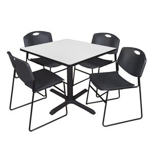 Cain Square Breakroom Table and Chair Package, Cain 42" Square X-Base Breakroom Table with 4 Zeng Stack Chairs