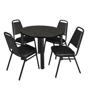 Kee Round Breakroom Table and Chair Package, Kee 42" Round Post-Leg Breakroom Table with 4 Restaurant Stack Chairs