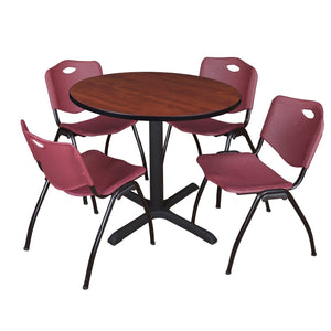 Cain Round Breakroom Table and Chair Package, Cain 42" Round X-Base Breakroom Table with 4 "M" Stack Chairs