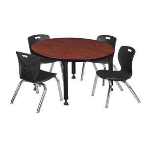 Kee Classroom Table and Chair Package, Kee 42" Round Adjustable Height Table with 4 Andy 12" Stack Chairs