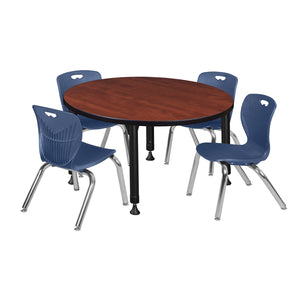 Kee Classroom Table and Chair Package, Kee 42" Round Adjustable Height Table with 4 Andy 12" Stack Chairs