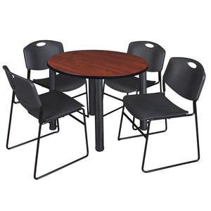 Kee Round Breakroom Table and Chair Package, Kee 42" Round Post-Leg Breakroom Table with 4 Zeng Stack Chairs