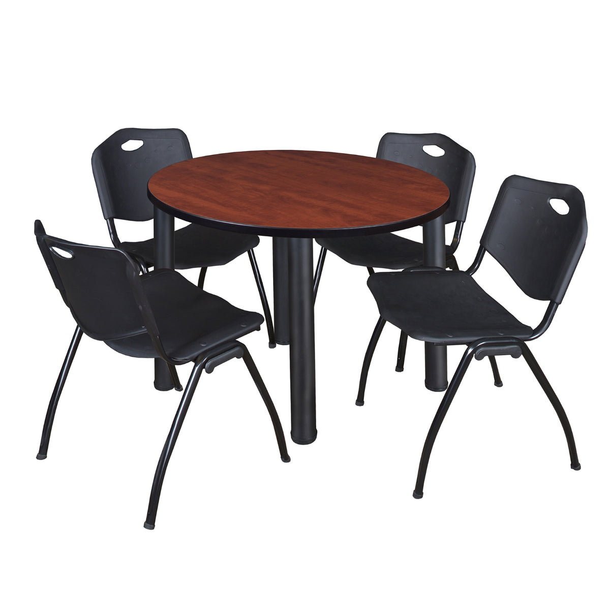 Kee Round Breakroom Table and Chair Package, Kee 42" Round Post-Leg Breakroom Table with 4 "M" Stack Chairs
