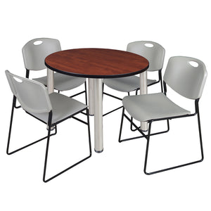 Kee Round Breakroom Table and Chair Package, Kee 42" Round Post-Leg Breakroom Table with 4 Zeng Stack Chairs