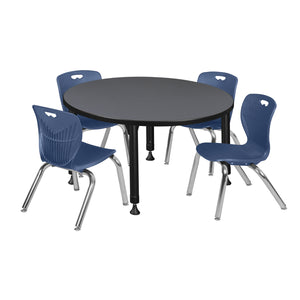 Kee Classroom Table and Chair Package, Kee 42" Round Adjustable Height Table with 4 Andy 12" Stack Chairs