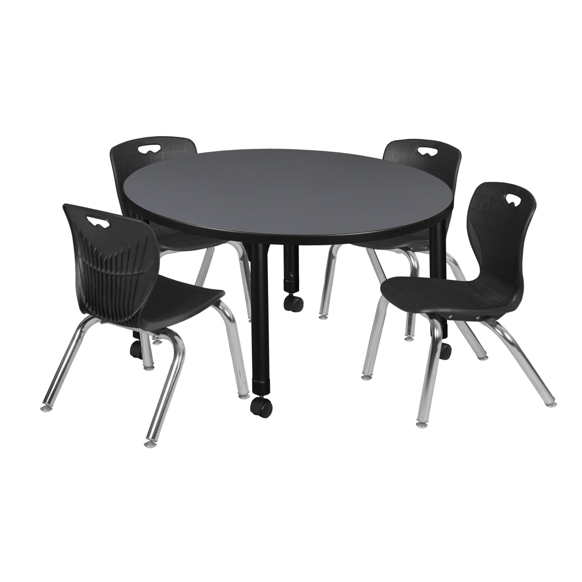 Kee Classroom Table and Chair Package, Kee 42" Round Mobile Adjustable Height Table with 4 Andy 12" Stack Chairs