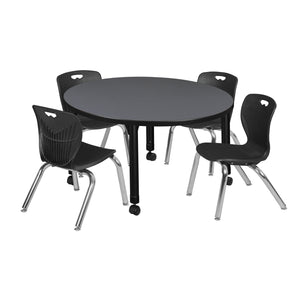 Kee Classroom Table and Chair Package, Kee 42" Round Mobile Adjustable Height Table with 4 Andy 12" Stack Chairs