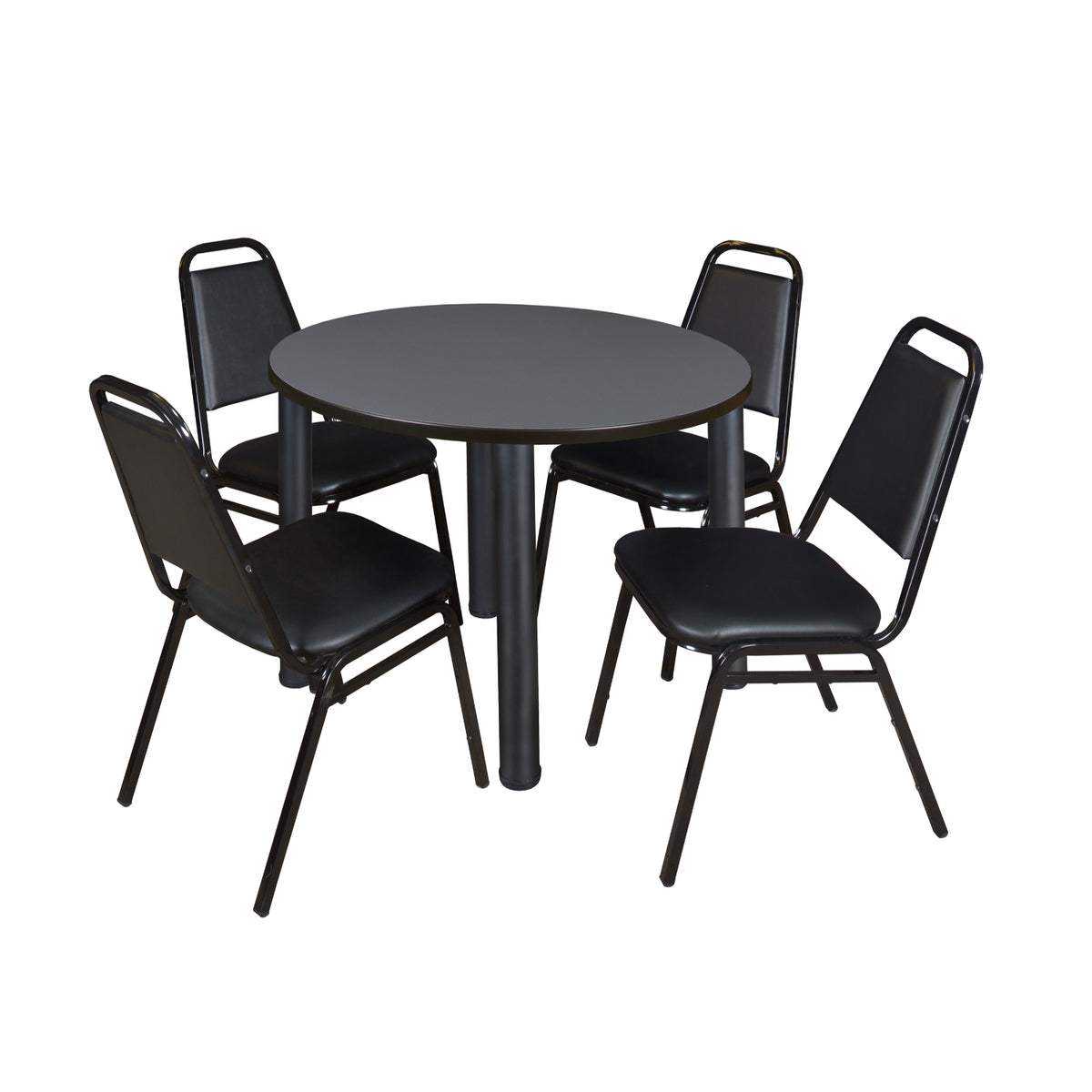 Kee Round Breakroom Table and Chair Package, Kee 42" Round Post-Leg Breakroom Table with 4 Restaurant Stack Chairs