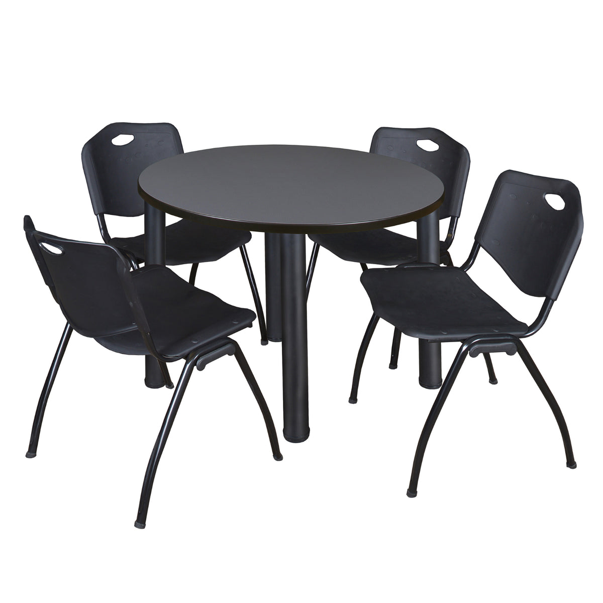 Kee Round Breakroom Table and Chair Package, Kee 42" Round Post-Leg Breakroom Table with 4 "M" Stack Chairs