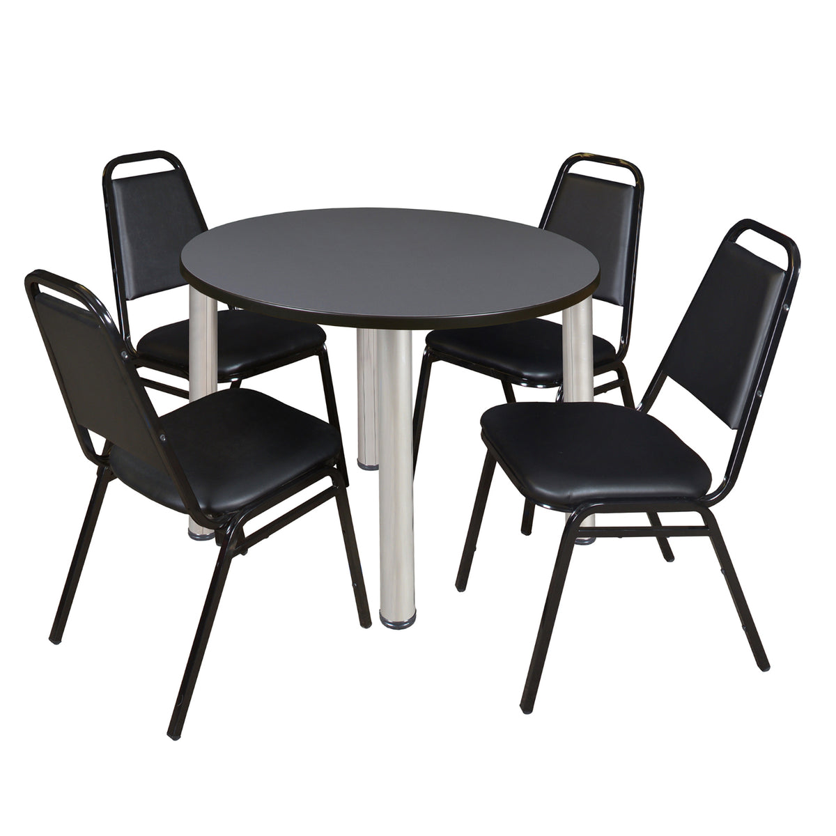 Kee Round Breakroom Table and Chair Package, Kee 42" Round Post-Leg Breakroom Table with 4 Restaurant Stack Chairs