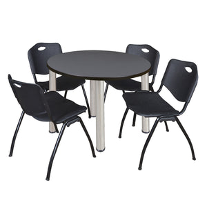 Kee Round Breakroom Table and Chair Package, Kee 42" Round Post-Leg Breakroom Table with 4 "M" Stack Chairs