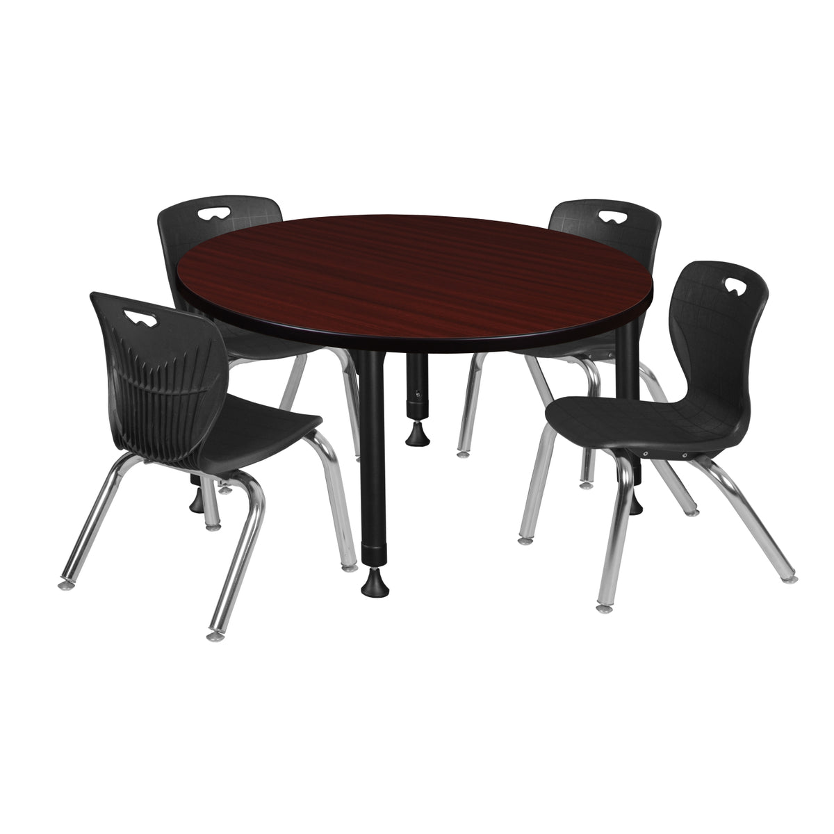 Kee Classroom Table and Chair Package, Kee 42" Round Adjustable Height Table with 4 Andy 12" Stack Chairs