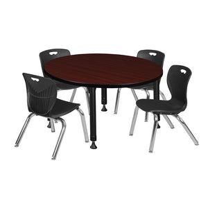 Kee Classroom Table and Chair Package, Kee 42" Round Adjustable Height Table with 4 Andy 12" Stack Chairs