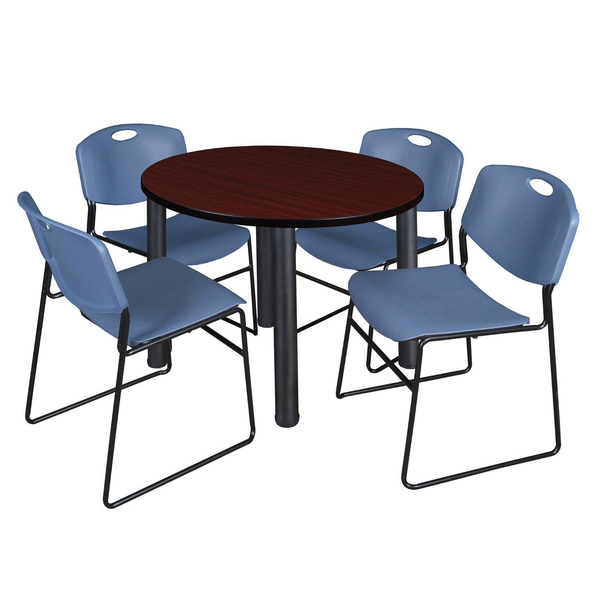 Kee Round Breakroom Table and Chair Package, Kee 42" Round Post-Leg Breakroom Table with 4 Zeng Stack Chairs