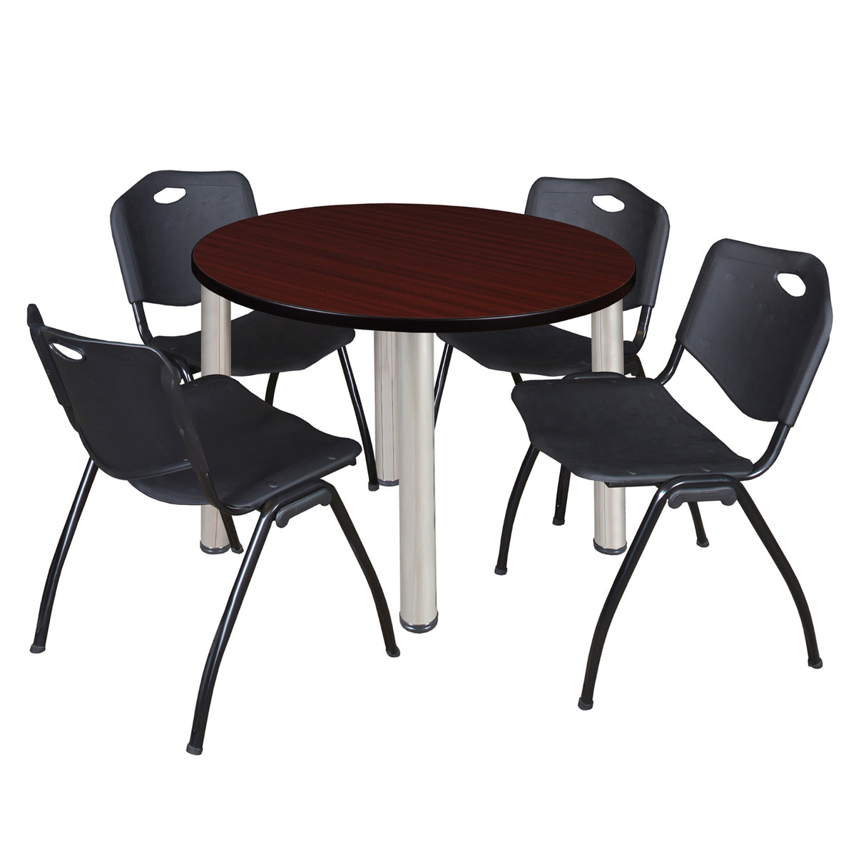 Kee Round Breakroom Table and Chair Package, Kee 42" Round Post-Leg Breakroom Table with 4 "M" Stack Chairs