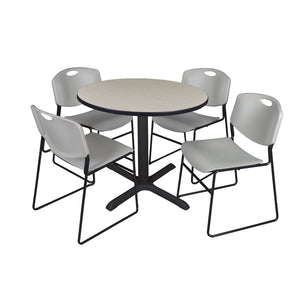Cain Round Breakroom Table and Chair Package, Cain 42" Round X-Base Breakroom Table with 4 Zeng Stack Chairs