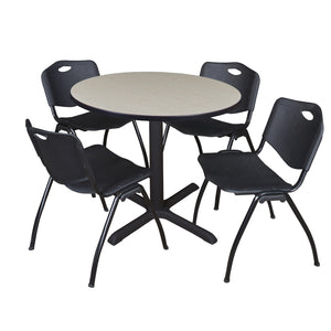 Cain Round Breakroom Table and Chair Package, Cain 42" Round X-Base Breakroom Table with 4 "M" Stack Chairs