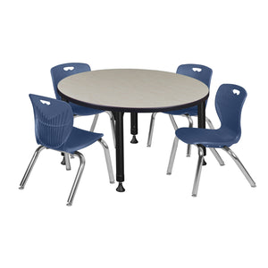 Kee Classroom Table and Chair Package, Kee 42" Round Adjustable Height Table with 4 Andy 12" Stack Chairs