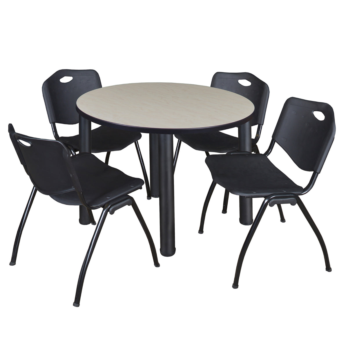 Kee Round Breakroom Table and Chair Package, Kee 42" Round Post-Leg Breakroom Table with 4 "M" Stack Chairs