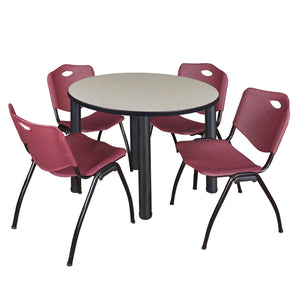 Kee Round Breakroom Table and Chair Package, Kee 42" Round Post-Leg Breakroom Table with 4 "M" Stack Chairs