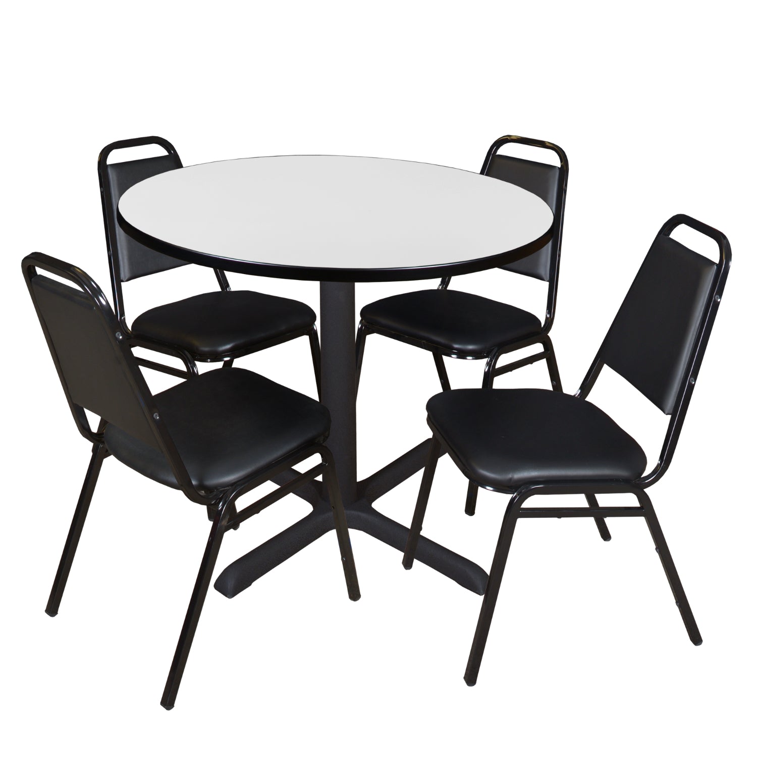 Cain Round Breakroom Table and Chair Package, Cain 42" Round X-Base Breakroom Table with 4 Restaurant Stack Chairs