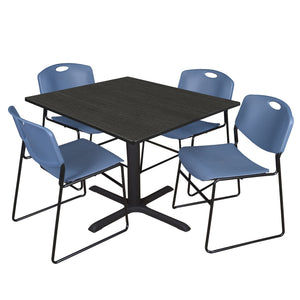 Cain Square Breakroom Table and Chair Package, Cain 48" Square X-Base Breakroom Table with 4 Zeng Stack Chairs