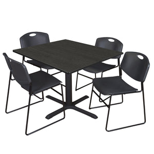 Cain Square Breakroom Table and Chair Package, Cain 48" Square X-Base Breakroom Table with 4 Zeng Stack Chairs