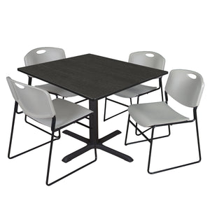 Cain Square Breakroom Table and Chair Package, Cain 48" Square X-Base Breakroom Table with 4 Zeng Stack Chairs