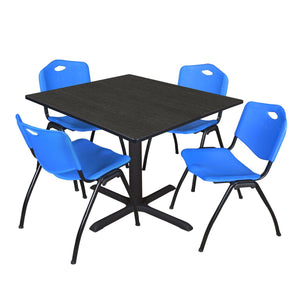 Cain Square Breakroom Table and Chair Package, Cain 48" Square X-Base Breakroom Table with 4 "M" Stack Chairs