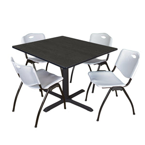 Cain Square Breakroom Table and Chair Package, Cain 48" Square X-Base Breakroom Table with 4 "M" Stack Chairs