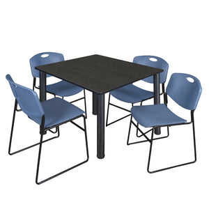 Kee Square Breakroom Table and Chair Package, Kee 48" Square Post-Leg Breakroom Table with 4 Zeng Stack Chairs