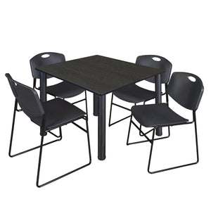 Kee Square Breakroom Table and Chair Package, Kee 48" Square Post-Leg Breakroom Table with 4 Zeng Stack Chairs