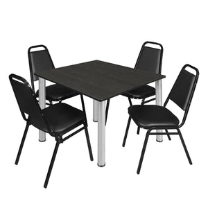 Kee Square Breakroom Table and Chair Package, Kee 48" Square Post-Leg Breakroom Table with 4 Restaurant Stack Chairs