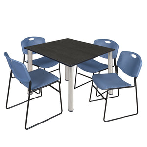 Kee Square Breakroom Table and Chair Package, Kee 48" Square Post-Leg Breakroom Table with 4 Zeng Stack Chairs