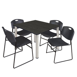 Kee Square Breakroom Table and Chair Package, Kee 48" Square Post-Leg Breakroom Table with 4 Zeng Stack Chairs