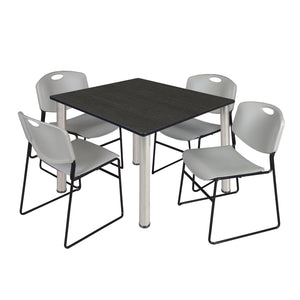 Kee Square Breakroom Table and Chair Package, Kee 48" Square Post-Leg Breakroom Table with 4 Zeng Stack Chairs