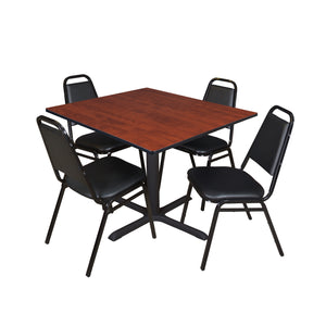 Cain Square Breakroom Table and Chair Package, Cain 48" Square X-Base Breakroom Table with 4 Restaurant Stack Chairs