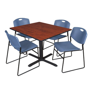 Cain Square Breakroom Table and Chair Package, Cain 48" Square X-Base Breakroom Table with 4 Zeng Stack Chairs