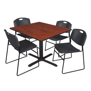 Cain Square Breakroom Table and Chair Package, Cain 48" Square X-Base Breakroom Table with 4 Zeng Stack Chairs